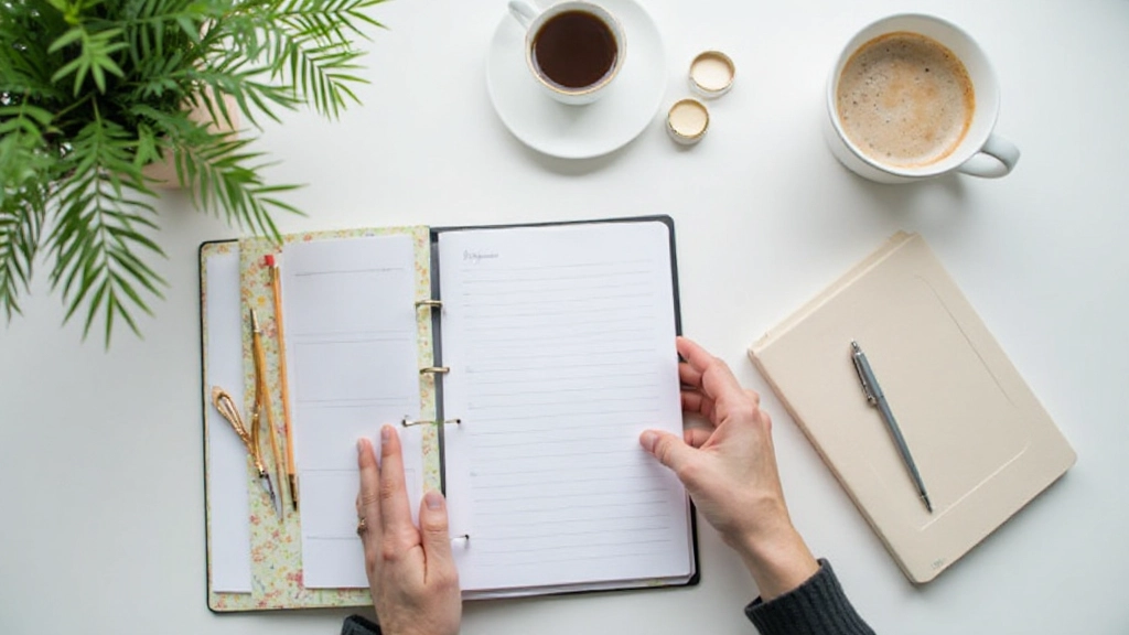 Организованное рабочее пространство с минимальным визуальным беспорядком, растением и чашкой кофе