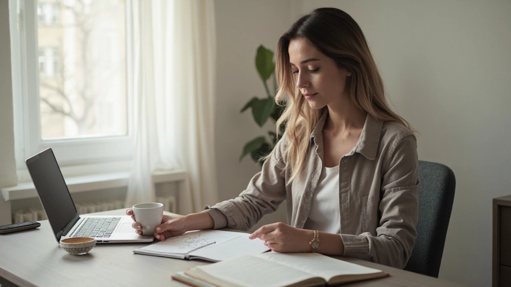 Профессиональная рабочая станция утром с планировщиком, кофе и ноутбуком, организованное рабочее пространство